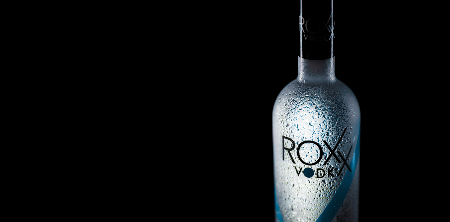 Close up shot of ROXX Vodka bottle.